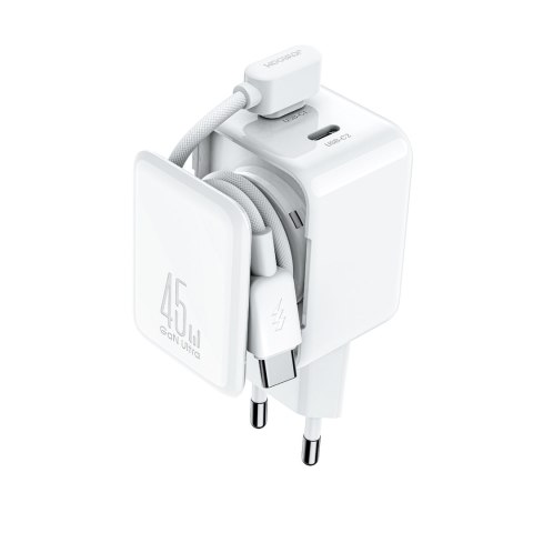 Ładowarka sieciowa GaN z organizerem na kabel 45W - biała