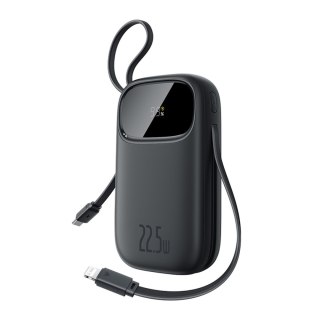 Powerbank 10000mAh 22.5W z wyświetlaczem kablami USB-C iPhone Lightning - czarny