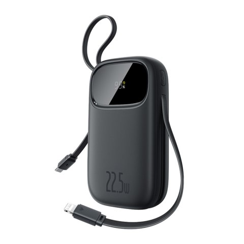 Powerbank 10000mAh 22.5W z wyświetlaczem kablami USB-C iPhone Lightning - czarny