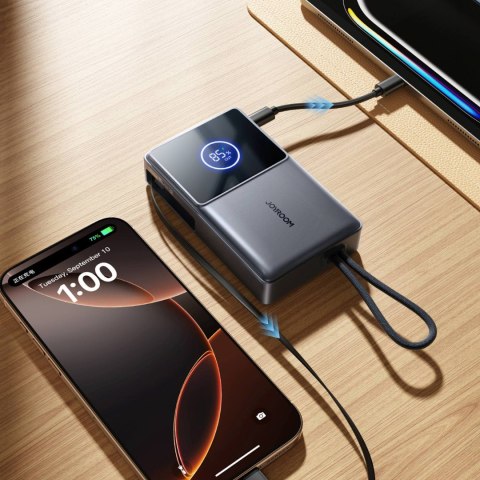 Powerbank 10000mAh 22.5W ze zwijanym kablem USB-C - czarny