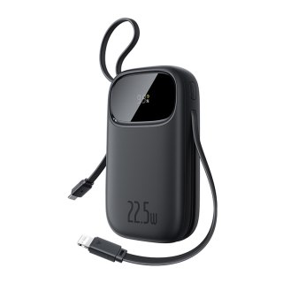 Powerbank 20000mAh 22.5W z wyświetlaczem kablami USB-C iPhone Lightning - czarny