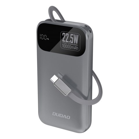 Powerbank K31 10000 mAh 22.5W PD z wbudowanym kablem - szary