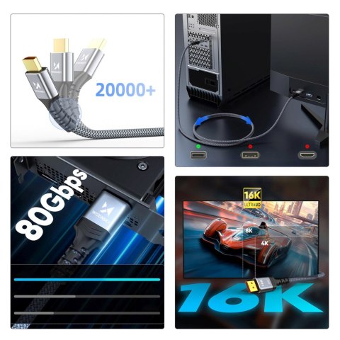 Kabel przewód DisplayPort z ceryfikatem VESA 80 Gb/s 16K HDR HDCP DSC 3m - czarny