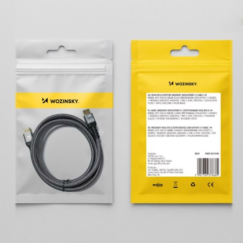 Kabel przewód DisplayPort z ceryfikatem VESA 80 Gb/s 16K HDR HDCP DSC 3m - czarny