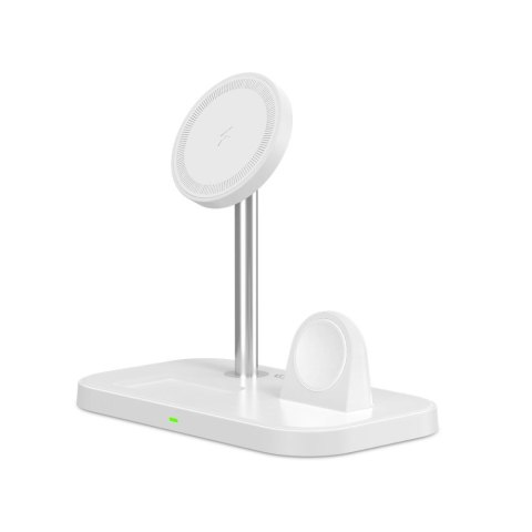 Ładowarka indukcyjna 3w1 ze stojakiem na smartfon Apple Watch AirPods MagSafe - biała