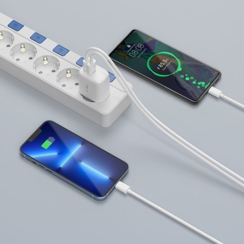 Ładowarka sieciowa C20W USB-C USB-A 20W z kablem USB-C - biała