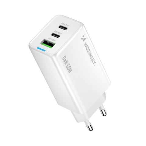 Ładowarka sieciowa GaN USB-A USB-C z kablem USB-C 65W - biała