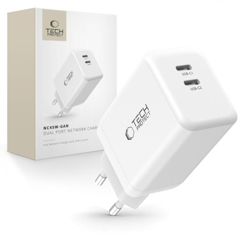 Ładowarka sieciowa NC45W-GAN 2x USB-C 45W - biała