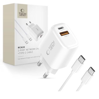 Ładowarka sieciowa NCA20 USB-A USB-C PD QC 20W z kablem USB-C 1m - biała