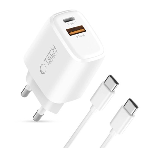 Ładowarka sieciowa NCA20 USB-A USB-C PD QC 20W z kablem USB-C 1m - biała
