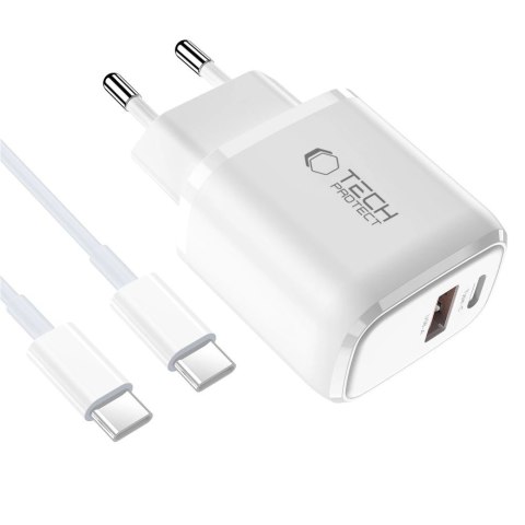 Ładowarka sieciowa NCA20 USB-A USB-C PD QC 20W z kablem USB-C 1m - biała