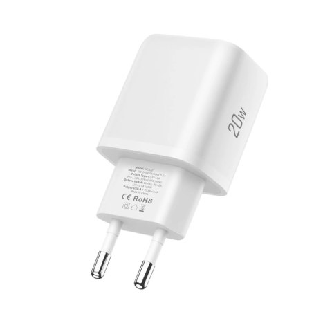 Ładowarka sieciowa NCA20 USB-A USB-C PD QC 20W z kablem USB-C 1m - biała