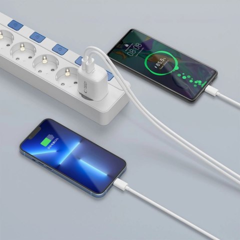 Ładowarka sieciowa NCA30 USB-A USB-C PD QC 30W z kablem USB-C 1m - biała