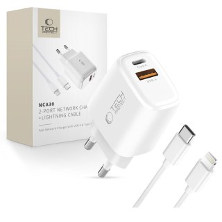Ładowarka sieciowa NCA30 USB-A USB-C PD QC 30W z kablem USB-C - iPhone Lightning 1m - biała