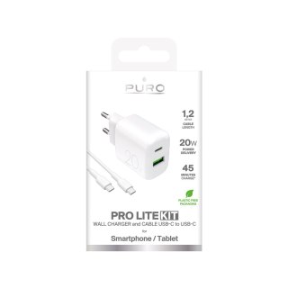 Ładowarka sieciowa USB-A USB-C 20W z kablem USB-C 1.2m - biała