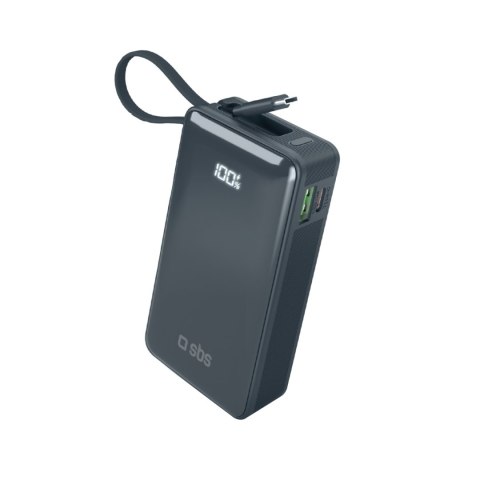 Powerbank 10000mAh USB-A USB-C z wyświetlaczem wbudowanym kablem USB-C 20W - ciemnoszary