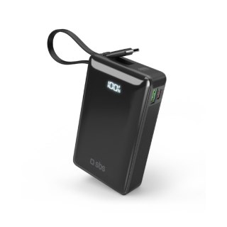 Powerbank 20000mAh USB-A USB-C z wyświetlaczem wbudowanym kablem USB-C 20W - czarny
