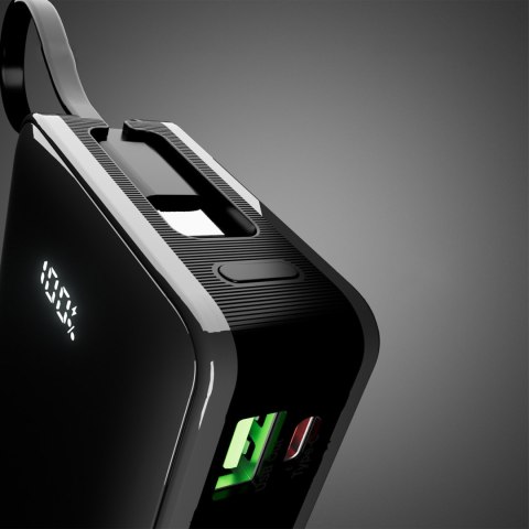 Powerbank 20000mAh USB-A USB-C z wyświetlaczem wbudowanym kablem USB-C 20W - czarny