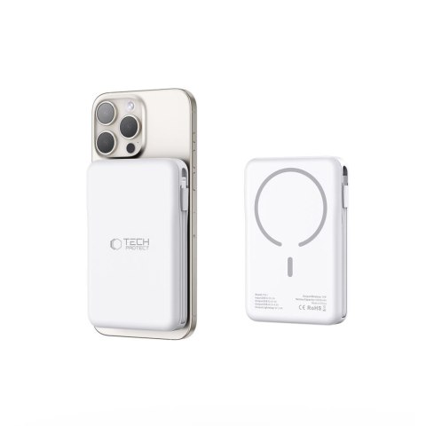 Powerbank magnetyczny PB31 10000mAh 15W MagSafe z kablami USB-C iPhone Lightning - biały