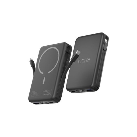 Powerbank magnetyczny PB31 10000mAh 15W MagSafe z kablami USB-C iPhone Lightning - czarny