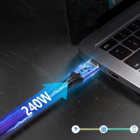 Kabel przewód USB-C Thunderbolt 4 240W 2m 4K - czarny