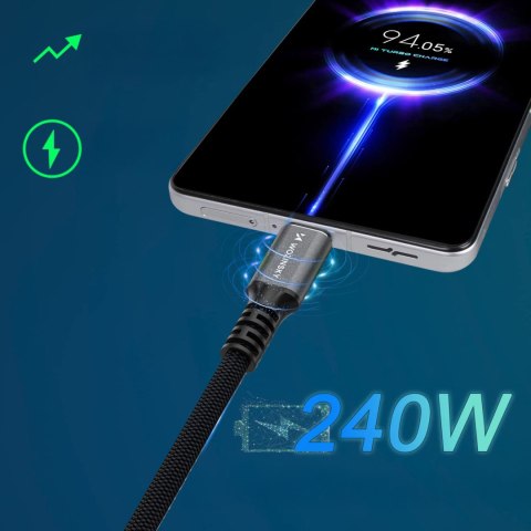 Kabel przewód USB-C Thunderbolt 4 240W 2m 4K - czarny