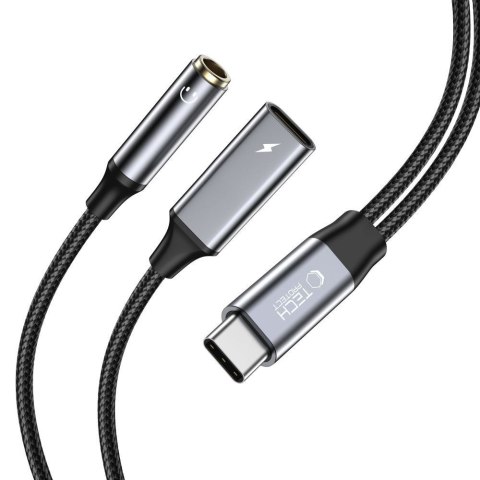 Kabel przewód USB-C - USB-C / mini jack 3.5mm - czarny