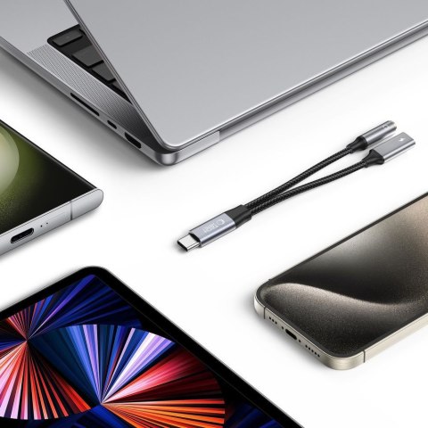 Kabel przewód USB-C - USB-C / mini jack 3.5mm - czarny