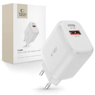 Ładowarka sieciowa C20W USB-A USB-C PD QC 20W - biała