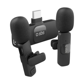 Mikrofony krawatowe bezprzewodowe z odbiornikiem USB-C czarne - 2szt.