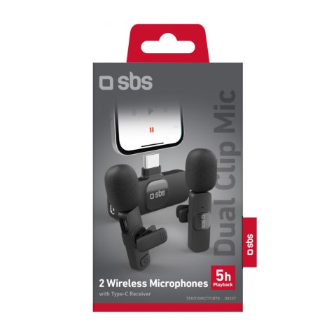 Mikrofony krawatowe bezprzewodowe z odbiornikiem USB-C czarne - 2szt.