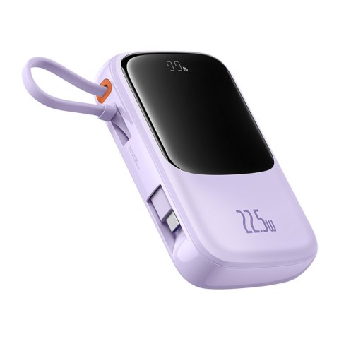 Powerbank 10000mAh 22.5W z wyświetlaczem wbudowanym kablem USB-C Qpow Pro+- fioletowy