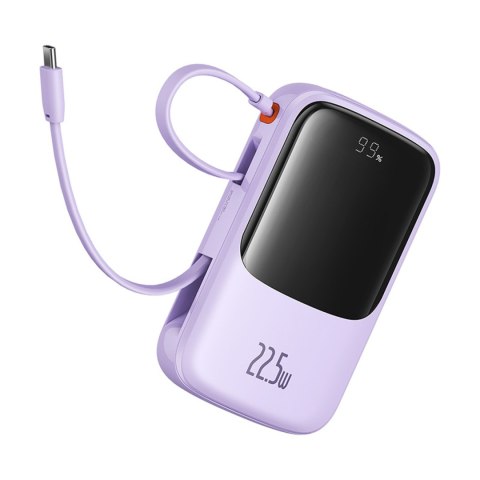 Powerbank 10000mAh 22.5W z wyświetlaczem wbudowanym kablem USB-C Qpow Pro+- fioletowy