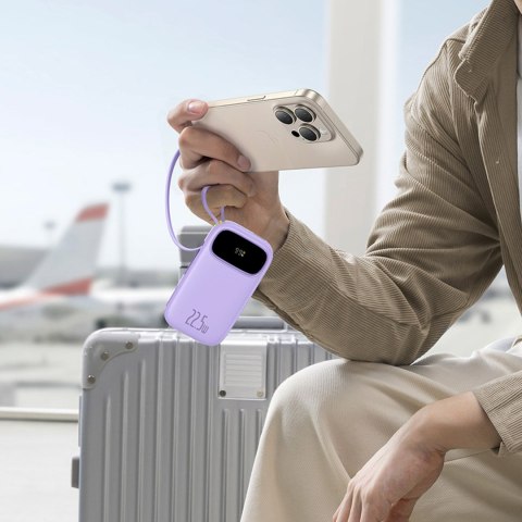 Powerbank 20000mAh 22.5W z wyświetlaczem kablem EnerFill FC21 Qpow 3 Ultra - fioletowy