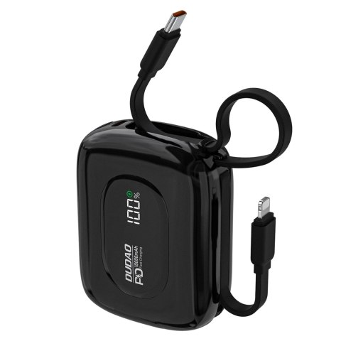 Powerbank K32 10000 mAh z wbudowanym kablem USB-C iPhone Lightning 22.5W - czarny