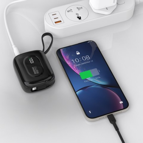 Powerbank K32 10000 mAh z wbudowanym kablem USB-C iPhone Lightning 22.5W - czarny