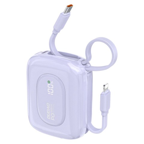 Powerbank K32 10000 mAh z wbudowanym kablem USB-C iPhone Lightning 22.5W - fioletowy