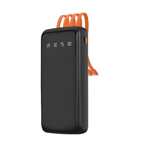 Powerbank K6Pro 10000mAh z wbudowanymi kablami USB-C microUSB iPhone Lightning - czarny