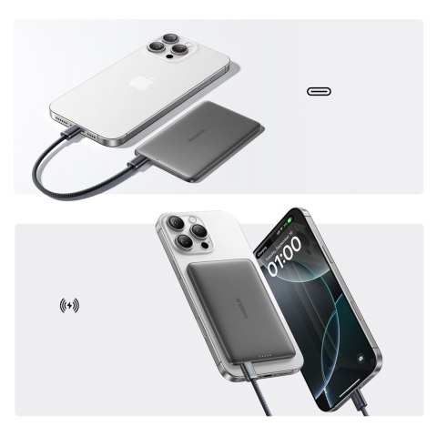 Powerbank magnetyczny Ultra-Slim 5000mAh 20W PicoGo AM41 MagSafe z kablem USB-C 30cm - czarny