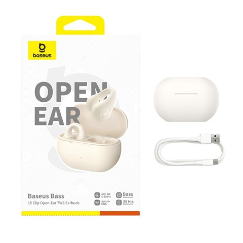 Słuchawki bezprzewodowe douszne otwarte Bass 15 Clip OWS z kablem USB-C - białe