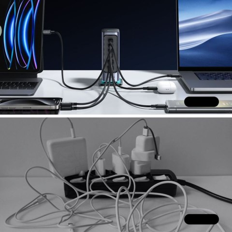 Stacja ładująca JR-TCM02 2x USB-A 4x USB-C GaN 65W wtyczka UK - szara