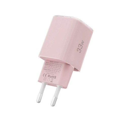 Ładowarka sieciowa USB-A USB-C PD 33W QC - różowa