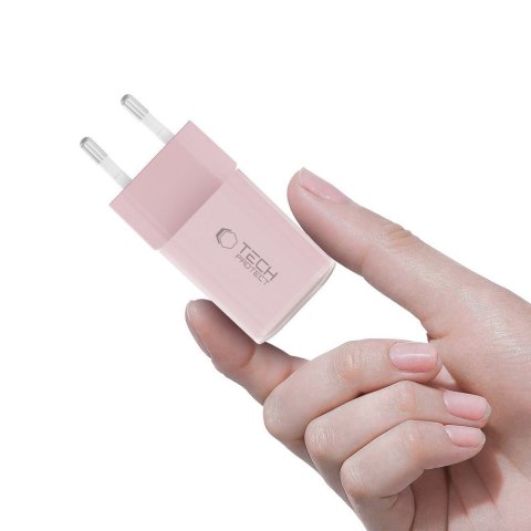 Ładowarka sieciowa USB-A USB-C PD 33W QC - różowa