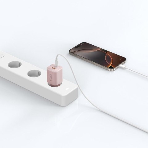 Ładowarka sieciowa USB-A USB-C PD 33W QC - różowa