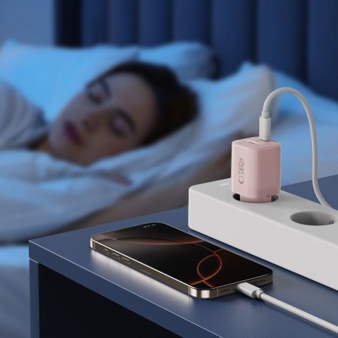 Ładowarka sieciowa USB-A USB-C PD 33W QC - różowa