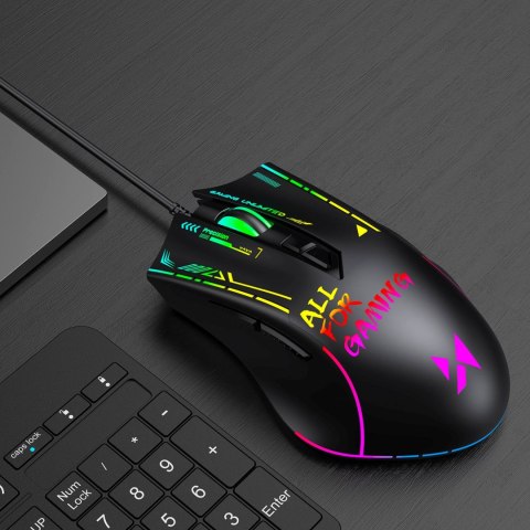 Myszka przewodowa gamingowa optyczna podświetlana 7 przycisków 7200 DPI RGB - czarna