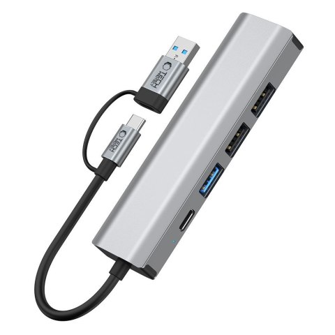 Adapter HUB 5w1 USB-C USB-A Ethernet RJ45 - szary