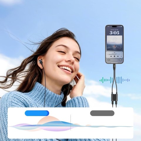 Adapter rozdzielacz audio 2w1 USB-C audio ładowanie - czarny