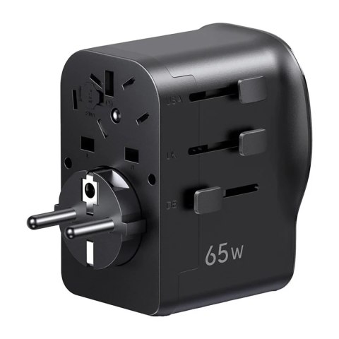 Adapter sieciowy podróżny z ładowarką USB-C USB-A 65W - czarny