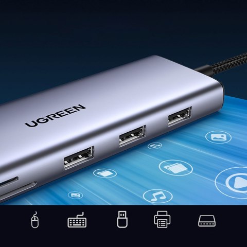 HUB rozdzielacz 10w1 USB-C na USB-C USB-A HDMI Ethernet SD TF minijack - szary